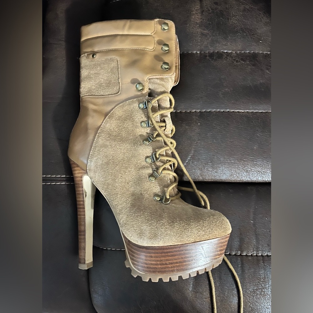 bebe Tan Heeled Platform Boots